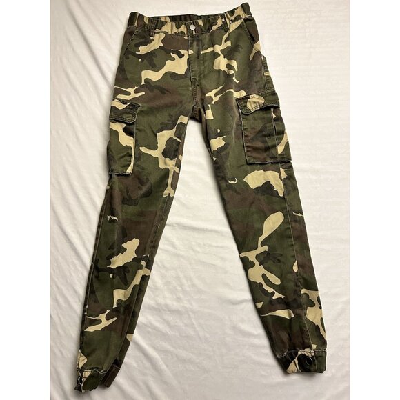 Womens Fashion Nova Green Camouflage Camo Cargo Joggers Pants Size Small Jeans - Picture 1 of 7